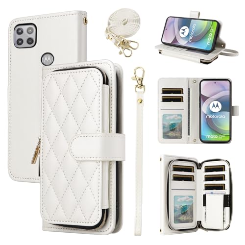 Furiet Argyle-Schutzhülle für Motorola Moto G 5G 2020, mit Handschlaufe, Schultergurt, Kartenfächern, Reißverschluss, luxuriöses PU-Leder, Ständer, kariert, für G5G 5 G G5, Damen, Mädchen, Weiß Furiet Argyle-Schutzhülle für Motorola Moto G 5G 2020, mit Handschlaufe, Schultergurt, Kartenfächern, Reißverschluss, luxuriöses PU-Leder, Ständer, kariert, für G5G 5 G G5, Damen, Mädchen, Weiß von Furiet