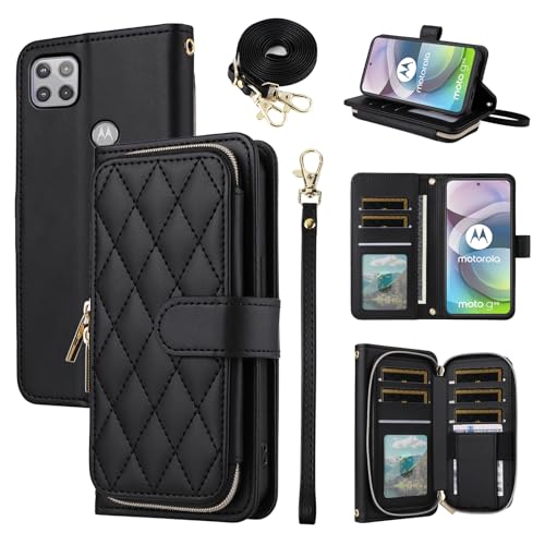 Furiet Argyle-Schutzhülle für Motorola Moto G 5G 2020, mit Handschlaufe, Schultergurt, Kartenfächern, Reißverschluss, luxuriöses PU-Leder, Ständer, kariert, für G5G 5 G G5, Damen, Mädchen, Schwarz Furiet Argyle-Schutzhülle für Motorola Moto G 5G 2020, mit Handschlaufe, Schultergurt, Kartenfächern, Reißverschluss, luxuriöses PU-Leder, Ständer, kariert, für G5G 5 G G5, Damen, Mädchen, Schwarz von Furiet