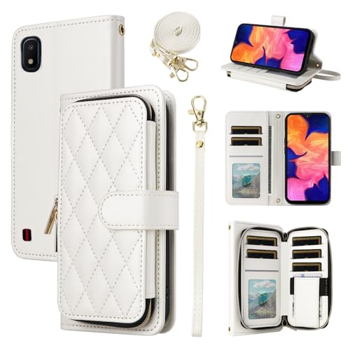 Furiet Argyle Schutzhülle für Samsung Galaxy A10 mit Handgelenkschlaufe, Schultergurt, 9 Kartenfächer, Reißverschluss, luxuriöses PU-Leder, Ständer, Handyhülle für A 10 10A SM A105M 6,2 Zoll (15,7 cm von Furiet