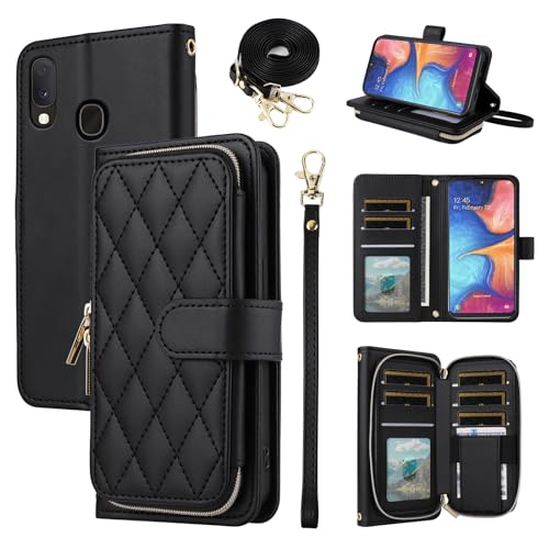 Furiet Argyle-Schutzhülle für Samsung Galaxy A20e, mit Handschlaufe, Schultergurt, 9+ Kartenfächer, Reißverschluss, luxuriöses PU-Leder, Ständer, karierte Handyhülle für A 20e 20ae Damen und Mädchen von Furiet