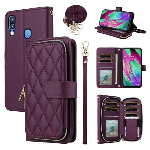 Furiet Argyle-Schutzhülle für Samsung Galaxy A40, mit Handschlaufe, Schultergurt, 9 Kartenfächer, Reißverschluss, luxuriöses PU-Leder, Ständer, kariert, für Damen und Mädchen, Dunkelviolett Furiet Argyle-Schutzhülle für Samsung Galaxy A40, mit Handschlaufe, Schultergurt, 9 Kartenfächer, Reißverschluss, luxuriöses PU-Leder, Ständer, kariert, für Damen und Mädchen, Dunkelviolett von Furiet
