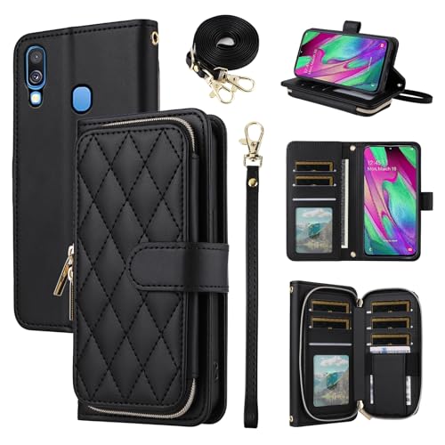Furiet Argyle-Schutzhülle für Samsung Galaxy A40, mit Handschlaufe, Schultergurt, 9 Kartenfächer, Reißverschluss, luxuriöses PU-Leder, Ständer, kariert, für Damen und Mädchen, Schwarz Furiet Argyle-Schutzhülle für Samsung Galaxy A40, mit Handschlaufe, Schultergurt, 9 Kartenfächer, Reißverschluss, luxuriöses PU-Leder, Ständer, kariert, für Damen und Mädchen, Schwarz von Furiet