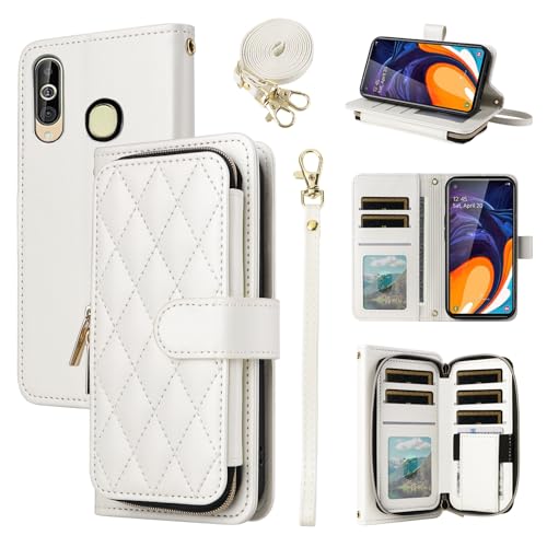 Furiet Argyle-Schutzhülle für Samsung Galaxy A60 M40, mit Handschlaufe, Schultergurt, Kartenfächern, Reißverschluss, luxuriöses PU-Leder, Ständer, kariert, für Damen und Mädchen, Weiß Furiet Argyle-Schutzhülle für Samsung Galaxy A60 M40, mit Handschlaufe, Schultergurt, Kartenfächern, Reißverschluss, luxuriöses PU-Leder, Ständer, kariert, für Damen und Mädchen, Weiß von Furiet