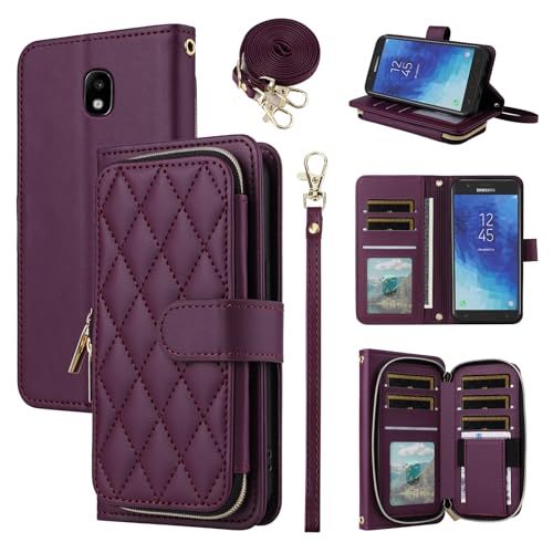 Furiet Argyle-Schutzhülle für Samsung Galaxy J7 Star J 7 Crown 7J Refine 2018 J7V V 2. Generation, mit Handschlaufe, Schultergurt, 9 Kartenfächern, Reißverschluss, Geldbörse, Handyhülle für Aura von Furiet