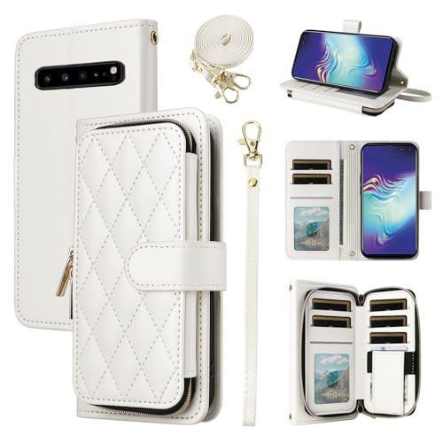 Furiet Argyle-Schutzhülle für Samsung Galaxy S10 5G mit Handschlaufe, Schultergurt, 9 Kartenfächer, Reißverschluss, luxuriöses PU-Leder, Ständer, karierte Handyhülle für S105G, S 10 G5, für Damen und Furiet Argyle-Schutzhülle für Samsung Galaxy S10 5G mit Handschlaufe, Schultergurt, 9 Kartenfächer, Reißverschluss, luxuriöses PU-Leder, Ständer, karierte Handyhülle für S105G, S 10 G5, für Damen und von Furiet