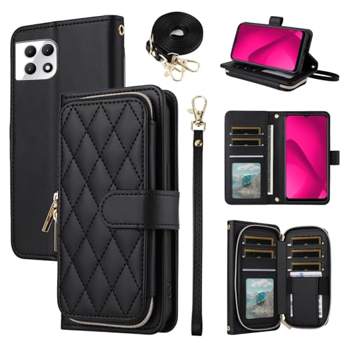 Furiet Argyle-Schutzhülle für T-Mobile Revvl 7 5G mit Handschlaufe, Schultergurt, Kartenfächern, Reißverschluss, Geldbörse, Ständer, Handyhülle für Tmobile Revvl7 T Mobile Revel Tmo Revell Rebel Damen von Furiet