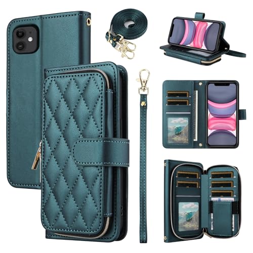 Furiet Argyle Schutzhülle für iPhone 12 Mini 5.4 mit Handschlaufe, Schultergurt, Kartenfächern, Reißverschluss, Geldbörse, Ständer, karierte Handyhülle, für iPhone 12mini 5G i 12s iPhone12 12mini von Furiet