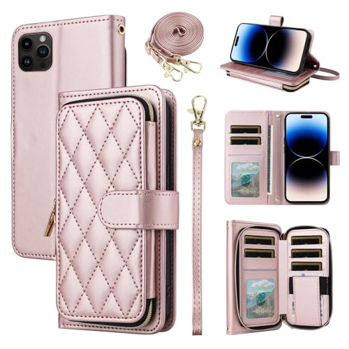 Furiet Argyle-Schutzhülle für iPhone 12 Pro Max 6.7 mit Handgelenkschlaufe, Schultergurt, Kartenfächern, Reißverschluss, Geldbörse, Ständer, Handyhülle für iPhone 12promax 5G i 12s Plus iPhone12 12pro von Furiet