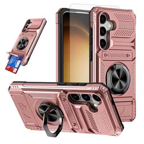 Furiet Handyhülle für Samsung Galaxy A56 5G, gehärtetes Glas, Displayschutzfolie, Kartenfächer, Magnetring-Ständer, stoßfest, weiches Silikon, Bumper, Hybrid, zweilagig, Schutz für A 56 56A LTE von Furiet