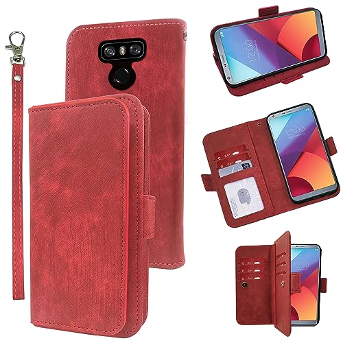 Furiet Kompatibel mit LG G6 Wallet Case Handschlaufe Lanyard Leder Flip Kartenhalter Ständer Handy Zubehör Handyhülle für LGG6 ThinQ LG6 Thin Q G 6 Plus G6+ 6G VS988 H872 Damen Herren Rot von Furiet