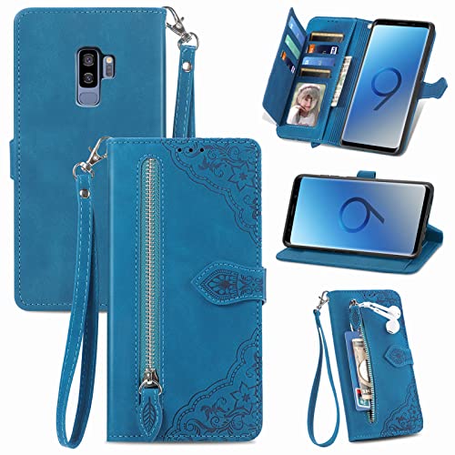 Furiet Kompatibel mit Samsung Galaxy S9 Plus Wallet Case mit Handschlaufe Lanyard Leder Flip Kartenhalter Ständer Handy Zubehör Folio Geldbörse Handyhülle für S9+ 9S 9+ S 9 9plus S9plus Frauen Blau Furiet Kompatibel mit Samsung Galaxy S9 Plus Wallet Case mit Handschlaufe Lanyard Leder Flip Kartenhalter Ständer Handy Zubehör Folio Geldbörse Handyhülle für S9+ 9S 9+ S 9 9plus S9plus Frauen Blau von Furiet