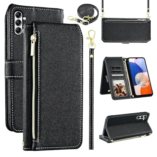 Furiet Luxuriöse Schutzhülle für Samsung Galaxy S24/S25 5G mit Handschlaufe, Schultergurt, schmaler Klapp-Reißverschluss, Kartenfächer, PU-Leder, Kartenhalter, Ständer, Handyhülle, für S 24, 24S, 25, von Furiet