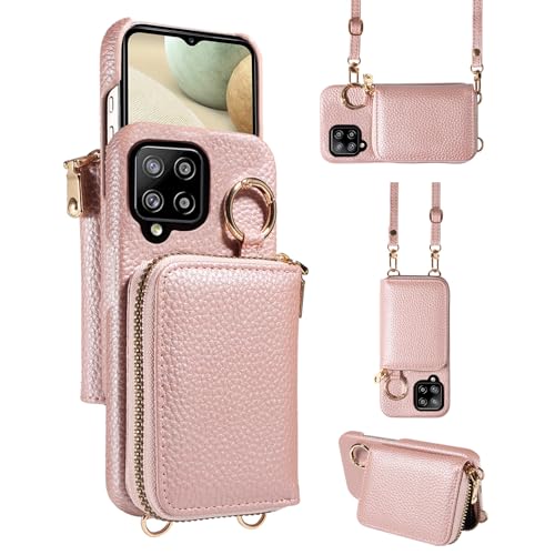 Furiet Schutzhülle für Samsung Galaxy A12/M12, Schulterriemen, Ringschnalle, luxuriöses PU-Leder, Reißverschluss, Standfunktion, Ganzkörper-Handyhülle für A 12 5G A-12 S12 12A 4G, Roségold Furiet Schutzhülle für Samsung Galaxy A12/M12, Schulterriemen, Ringschnalle, luxuriöses PU-Leder, Reißverschluss, Standfunktion, Ganzkörper-Handyhülle für A 12 5G A-12 S12 12A 4G, Roségold von Furiet