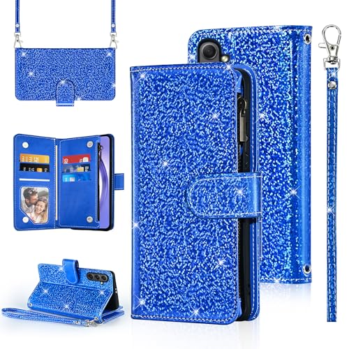 Furiet Schutzhülle für Samsung Galaxy A15 5G/4G, mit Handschlaufe, Schultergurt, Reißverschluss, Flip-Geldbörse, glitzernd, Kreditkartenhalter, Ständer, Handyhülle, für A 15 G5 15A, für Damen und Furiet Schutzhülle für Samsung Galaxy A15 5G/4G, mit Handschlaufe, Schultergurt, Reißverschluss, Flip-Geldbörse, glitzernd, Kreditkartenhalter, Ständer, Handyhülle, für A 15 G5 15A, für Damen und von Furiet