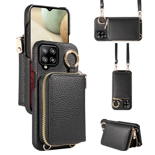 Furiet Schutzhülle für Samsung Galaxy A22 4G 16,3 cm (6,4 Zoll), mit Schultergurt, Ringschnalle, PU-Leder, Reißverschluss, Orgel-Geldbörse, Kreditkartenhalter, Ständer, Handyhülle für M32, M22, F22, A von Furiet