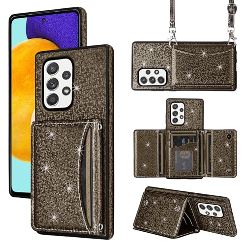 Furiet Wallet Case für Samsung Galaxy A52/A52S 5G mit Schultergurt, 6 Kartenfächer, dünne schlanke Flip-Geldbörse, Kreditkartenhalter, Ständer, glitzernd, Bling Handyhülle für A 52 S 4G G5 52A S52 von Furiet