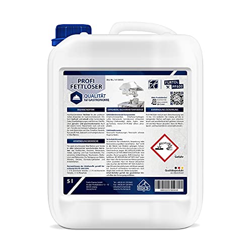 Profi-Fettlöser für Gastronomie, Industrie und Küche, Fett- und Nikotinentferner, Küchenreiniger-Konzentrat für Dunstabzug, Grill, 5l/10l Profi-Fettlöser für Gastronomie, Industrie und Küche, Fett- und Nikotinentferner, Küchenreiniger-Konzentrat für Dunstabzug, Grill, 5l/10l von Furthchemie