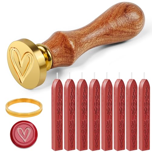 Furuising 8 Stück Siegelwachs Rot, Retro Siegelwachs Set, Siegellack mit Dochten, Wachssiegel Stempel Set mit 1 Herz Siegelstempel, 1 Formen für Hochzeit Einladungen, Karten, Umschläge, Geschenk von Furuising