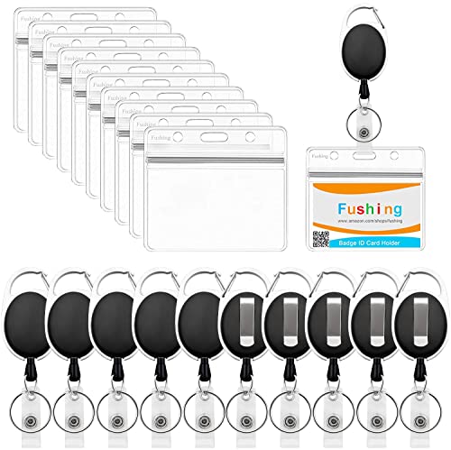 Fushing 10 Pcs Ausweishalter Ausziehbar, Kartenhalter SchlüSselanhäNger,Ausweisjojo Badge Reel Karabiner mit Clip（Horizontal） von Fushing