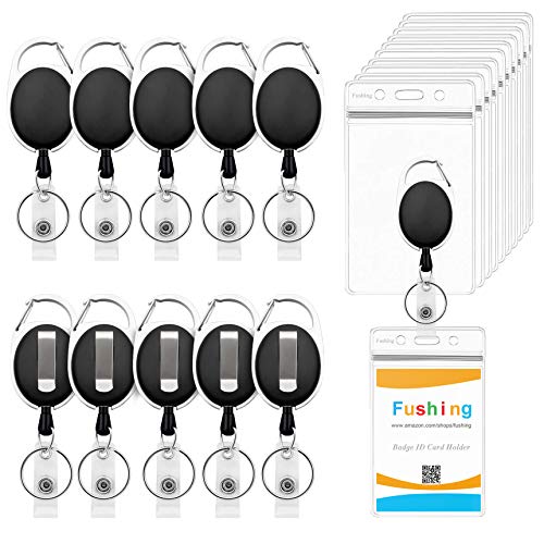 Fushing 10 Pcs Ausweishalter Ausziehbar, Kartenhalter SchlüSselanhäNger,Ausweisjojo Badge Reel Karabiner mit Clip（Vertikal） von Fushing