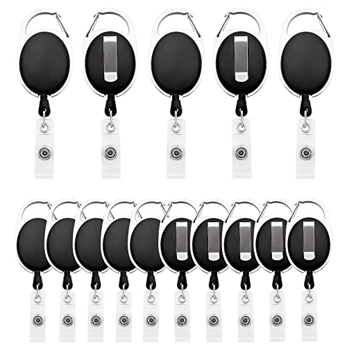Fushing 15 Stück Schlüsselanhänger Set, Schlüsselring Retractable Badge Reel mit Belt Clip für ID Badge Holder, Kartenhalter, Schlüsselkarten, schwarz von Fushing