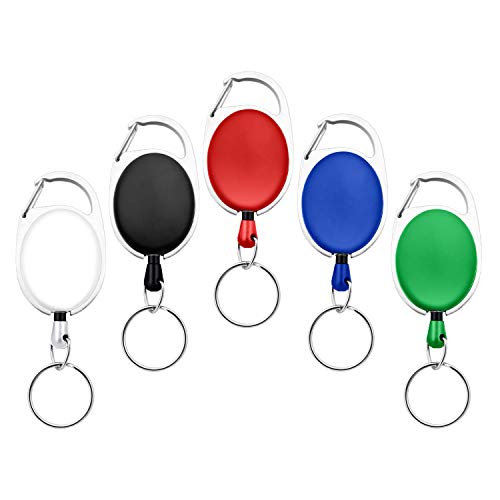 Fushing 5 Farben Einziehbare Abzeichenhalter Carabiner Rollen Schlüsselhalter Ketten mit Metall Split Ring (5 Stück) von Fushing
