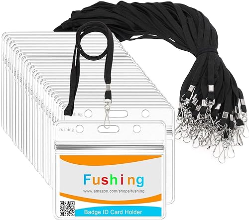 Ausweishülle Mit Band,Fushing 50 Stück Lanyards Schlüsselbänder Ausweishülle Namensschilder Mit Schlüsselband Badge Hülle Kartenhülle Mit Band Namensschilder Hüllen Namensschild Mit Band von Fushing