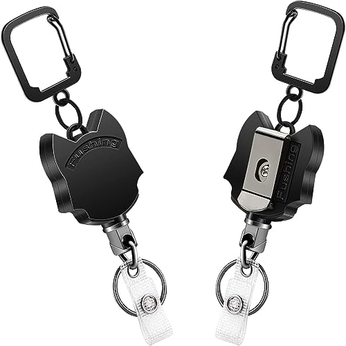 Fushing einziehbarer Schlüsselanhänger, strapazierfähig, 2 Stück, einziehbarer Ausweishalter, Metallschlüssel, Schlüsselband, Abzeichenspulen, 80 cm Kordel, hält bis zu 15 Schlüssel und Werkzeuge von Fushing