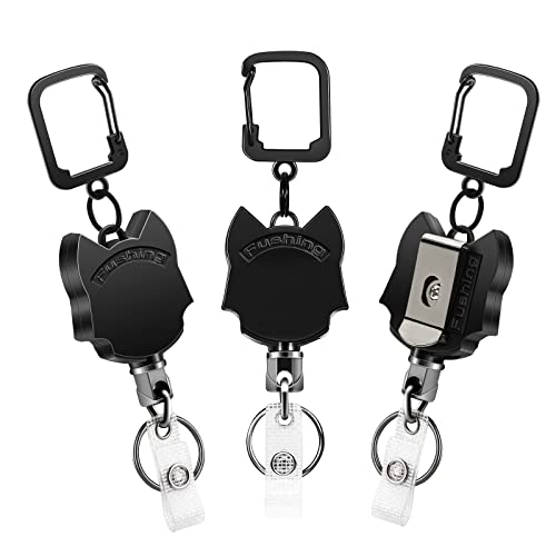 Fushing einziehbarer Schlüsselanhänger, strapazierfähig, 3 Stück, einziehbarer Ausweishalter, Metallschlüssel, Schlüsselband, Abzeichenspulen, 80 cm Kordel, hält bis zu 15 Schlüssel und Werkzeuge von Fushing