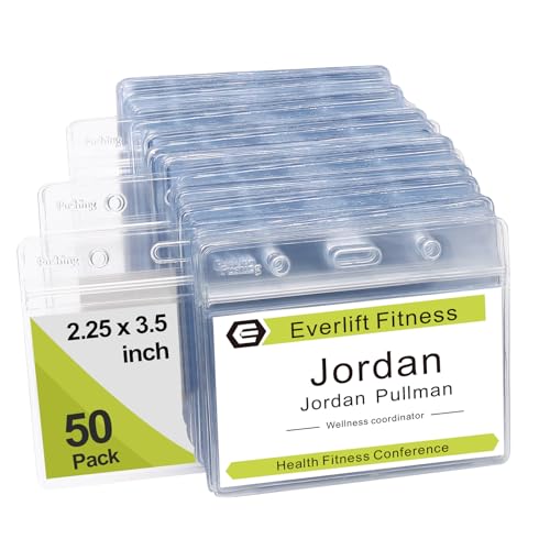 Namensschild Ausweishüllen Ausweishalter Ausweishuelle Namensschilder - Fushing 50 Stück Ausweishülle Horizontal Transparent ID Badge Holder Durchsichtige Namensschilder Kunststoff von Fushing