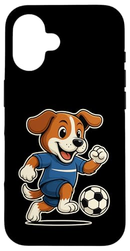 Lustiger Fußballhund im blauen Trikot beim Kicken Nummer 7 Hülle für iPhone 16 Lustiger Fußballhund im blauen Trikot beim Kicken Nummer 7 Hülle für iPhone 16 von Fußballhund spielt aktiv mit Ball auf dem Feld Fun