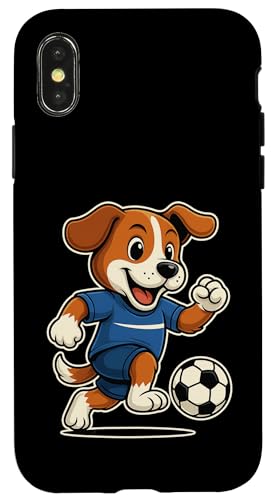 Lustiger Fußballhund im blauen Trikot beim Kicken Nummer 7 Hülle für iPhone X/XS Lustiger Fußballhund im blauen Trikot beim Kicken Nummer 7 Hülle für iPhone X/XS von Fußballhund spielt aktiv mit Ball auf dem Feld Fun