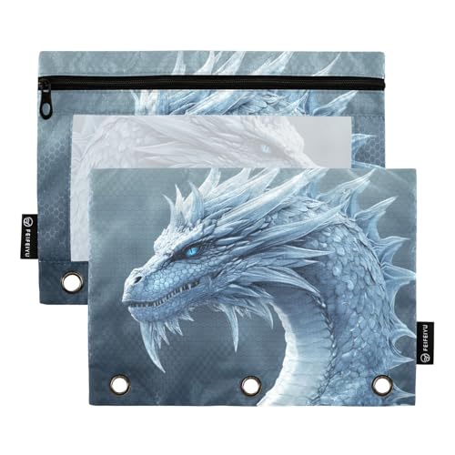 Fustylead 3D-Eisdrachen-Federmäppchen passend für Standard-3-Ringbinder, Reißverschluss-Bleistifttasche mit transparentem Fenster für Büro, Schule, Kosmetik, 2 Stück, grau Fustylead 3D-Eisdrachen-Federmäppchen passend für Standard-3-Ringbinder, Reißverschluss-Bleistifttasche mit transparentem Fenster für Büro, Schule, Kosmetik, 2 Stück, grau von Fustylead