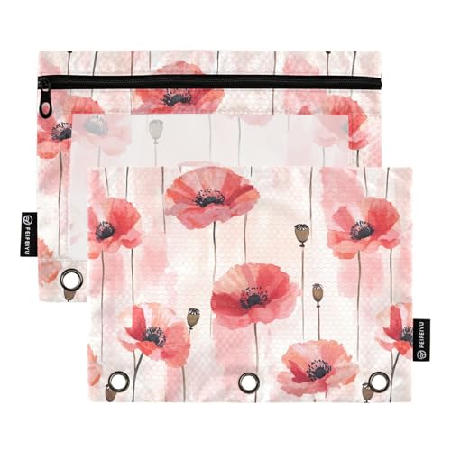 Fustylead Abstrakte Aquarell-rote Mohnblumen, 2 Stück, Bleistiftbeutel für 3-Ringordner, großes Fassungsvermögen, Federmäppchen mit transparentem Fenster, für Schule, Büro, Kosmetik, Kinderbedarf Fustylead Abstrakte Aquarell-rote Mohnblumen, 2 Stück, Bleistiftbeutel für 3-Ringordner, großes Fassungsvermögen, Federmäppchen mit transparentem Fenster, für Schule, Büro, Kosmetik, Kinderbedarf von Fustylead