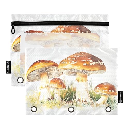 Fustylead Aquarell-Federmäppchen mit großem Fassungsvermögen, passend für 3-Ringbinder, wasserdichtes Federmäppchen mit transparentem Fenster für Schule, Kosmetik, Büro, Studenten, 2 Stück, grau von Fustylead