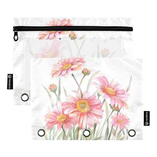 Fustylead Aquarell-Federmäppchen mit schönem rosa Gänseblümchen, großes Fassungsvermögen, passend für 3-Ringbinder, wasserdichtes Federmäppchen mit transparentem Fenster für Schule, Kosmetik, Büro Fustylead Aquarell-Federmäppchen mit schönem rosa Gänseblümchen, großes Fassungsvermögen, passend für 3-Ringbinder, wasserdichtes Federmäppchen mit transparentem Fenster für Schule, Kosmetik, Büro von Fustylead