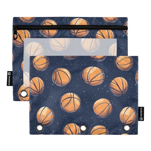Fustylead Basketball-Bleistifttasche für 3-Ringbinder, Reißverschlusstasche mit transparentem Fenster, Federmäppchen für Zuhause, Büro, Schule, Kinder, Lieferanten, 2 Stück, blau von Fustylead