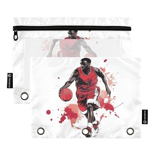 Fustylead Basketball-Spieler-Bleistifttasche für 3 Ringe, Federmäppchen mit Reißverschluss, transparentes Fenster für Schule, Büro, Kosmetik, Studenten, Zubehör, 2 Stück, weiß Fustylead Basketball-Spieler-Bleistifttasche für 3 Ringe, Federmäppchen mit Reißverschluss, transparentes Fenster für Schule, Büro, Kosmetik, Studenten, Zubehör, 2 Stück, weiß von Fustylead