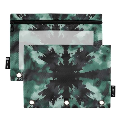 Fustylead Batik-Bleistifttasche für 3 Ringe, Bleistiftbeutel mit Reißverschluss, transparentes Fenster, für Schule, Büro, Kosmetik, Studenten, Schwarz, Dunkelgrün, 2 Stück, grün Fustylead Batik-Bleistifttasche für 3 Ringe, Bleistiftbeutel mit Reißverschluss, transparentes Fenster, für Schule, Büro, Kosmetik, Studenten, Schwarz, Dunkelgrün, 2 Stück, grün von Fustylead