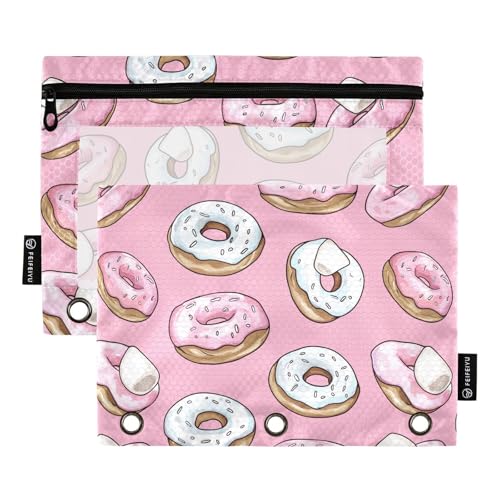 Fustylead Bonbons Donuts und Marshmallow-Bleistiftbeutel für 3-Ringbuch, große Kapazität, Binder-Bleistifttasche mit transparentem Fenster, für Schule, Büro, Kosmetik, Kinderbedarf, 2 Stück, rose von Fustylead