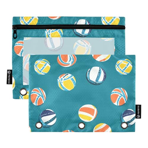 Fustylead Buntes Volleyball-Federmäppchen für 3-Ringbinder, Reißverschlusstasche mit transparentem Fenster, Federmäppchen für Zuhause, Büro, Schule, Kinder, Lieferanten, 2 Stück, grün von Fustylead