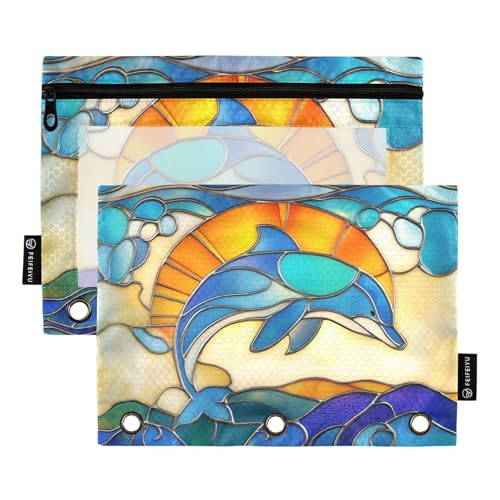 Fustylead Delphin springt im Meer im Buntglas-Stil, Federmäppchen mit transparentem Fenster für 3-Ringbinder, Reißverschluss-Federmäppchen, Kosmetiktaschen für Schule, Büro, Kosmetik, Studenten Fustylead Delphin springt im Meer im Buntglas-Stil, Federmäppchen mit transparentem Fenster für 3-Ringbinder, Reißverschluss-Federmäppchen, Kosmetiktaschen für Schule, Büro, Kosmetik, Studenten von Fustylead
