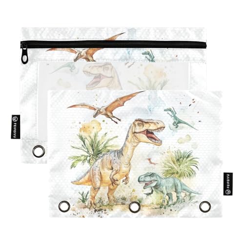 Fustylead Dinosaurier-Federmäppchen für 3-Ringbinder, Reißverschlusstasche mit transparentem Fenster, Federmäppchen für Zuhause, Büro, Schule, Kinder, Lieferanten, 2 Stück, weiß Fustylead Dinosaurier-Federmäppchen für 3-Ringbinder, Reißverschlusstasche mit transparentem Fenster, Federmäppchen für Zuhause, Büro, Schule, Kinder, Lieferanten, 2 Stück, weiß von Fustylead