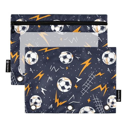 Fustylead Doodle Federmäppchen mit Fußball- und Blitzschildern, Federmäppchen für 3 Ringe, Federmäppchen mit Reißverschluss, transparentes Fenster, für Schule, Büro, Kosmetik, Studenten, Zubehör, 2 Fustylead Doodle Federmäppchen mit Fußball- und Blitzschildern, Federmäppchen für 3 Ringe, Federmäppchen mit Reißverschluss, transparentes Fenster, für Schule, Büro, Kosmetik, Studenten, Zubehör, 2 von Fustylead