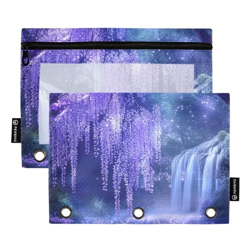 Fustylead Enchanted Forest Federmäppchen mit violettem Blumenmuster, passend für Standard-3-Ring-Ordner, Reißverschluss-Bleistifttasche mit transparentem Fenster für Büro, Schule, Kosmetik, 2 Stück Fustylead Enchanted Forest Federmäppchen mit violettem Blumenmuster, passend für Standard-3-Ring-Ordner, Reißverschluss-Bleistifttasche mit transparentem Fenster für Büro, Schule, Kosmetik, 2 Stück von Fustylead