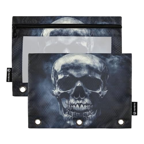 Fustylead Epischer Totenkopf mit gruseligem Hintergrund, Federmäppchen für Standard-3-Ringbinder, Reißverschluss-Bleistifttasche mit transparentem Fenster für Büro, Schule, Kosmetik, 2 Stück, blau Fustylead Epischer Totenkopf mit gruseligem Hintergrund, Federmäppchen für Standard-3-Ringbinder, Reißverschluss-Bleistifttasche mit transparentem Fenster für Büro, Schule, Kosmetik, 2 Stück, blau von Fustylead