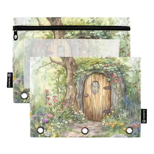 Fustylead Fantastische Feentür im Wald mit Blumen, Stifteetui für 3 Ringe, Bleistiftbeutel mit Reißverschluss, transparentes Fenster für Schule, Büro, Kosmetik, Studenten, Zubehör, 2 Stück, grün Fustylead Fantastische Feentür im Wald mit Blumen, Stifteetui für 3 Ringe, Bleistiftbeutel mit Reißverschluss, transparentes Fenster für Schule, Büro, Kosmetik, Studenten, Zubehör, 2 Stück, grün von Fustylead