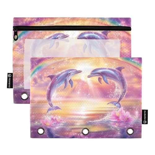 Fustylead Fantasy Delfine, die aus dem Wasser springen, Federmäppchen mit transparentem Fenster für 3-Ringbinder, Reißverschluss-Federmäppchen, Kosmetiktaschen für Schule, Büro, Kosmetik, Studenten Fustylead Fantasy Delfine, die aus dem Wasser springen, Federmäppchen mit transparentem Fenster für 3-Ringbinder, Reißverschluss-Federmäppchen, Kosmetiktaschen für Schule, Büro, Kosmetik, Studenten von Fustylead