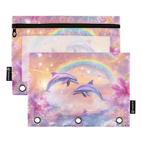 Fustylead Fantasy Delfine Jump Out of the Water Pencil Pouch with Clear Window for 3 Ring Binders, Zipper Pencil Case Cosmetic Bags for School Office Cosmetic Students Supplies, 2PCS, rose Fustylead Fantasy Delfine Jump Out of the Water Pencil Pouch with Clear Window for 3 Ring Binders, Zipper Pencil Case Cosmetic Bags for School Office Cosmetic Students Supplies, 2PCS, rose von Fustylead