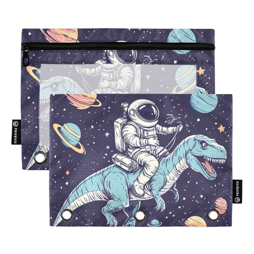 Fustylead Federmäppchen für 3-Ringbinder, Motiv: Astronauten im Weltraum, Reißverschlusstasche mit transparentem Fenster, Federmäppchen für Zuhause, Büro, Schule, Kinder, Lieferanten, 2 Stück, blau von Fustylead